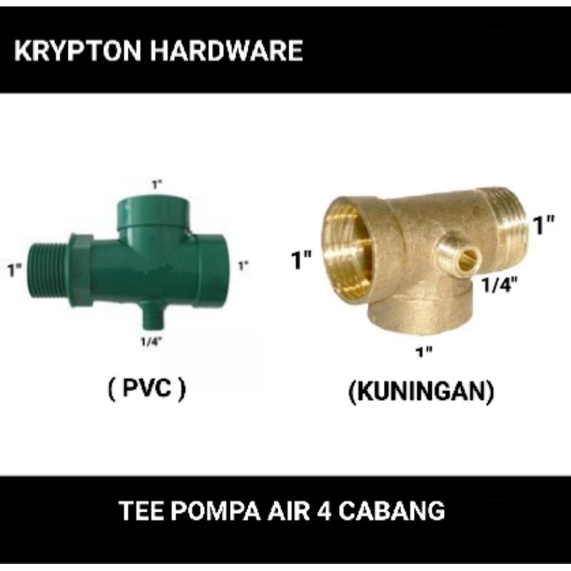 T / TEE POMPA AIR 4 cabang pvc / kuningan ( anti bocor )