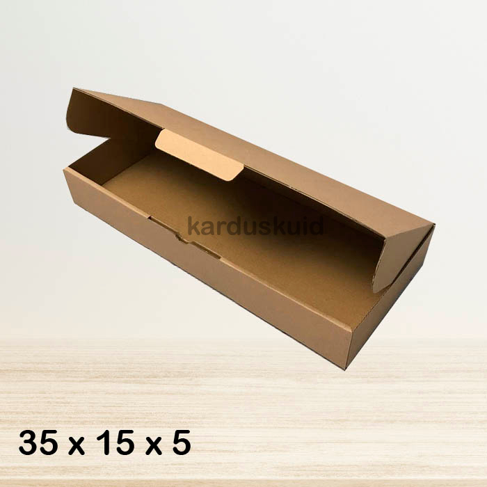

Kardus 35 x 15 x 5 cm die cut tipe E Flute K150 box kotak karton packing