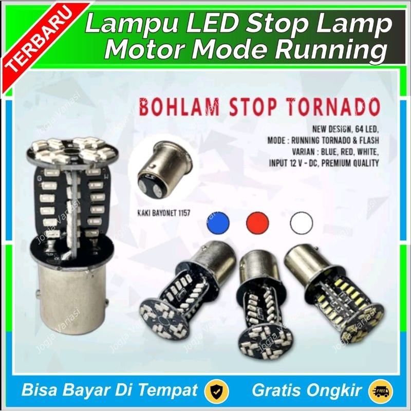 LAMPU REM MOBIL MOTOR LED KEDIP BERPUTAR TORNADO RUNNING RGB PELANGI KAKI 2 BAY15D SUPRA JUPITER KHA