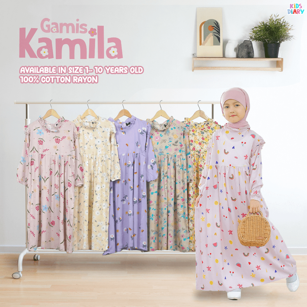 Kids Diary Plus - Gamis Anak Perempuan Kamila Katun Rayon Motif 1-14 Tahun