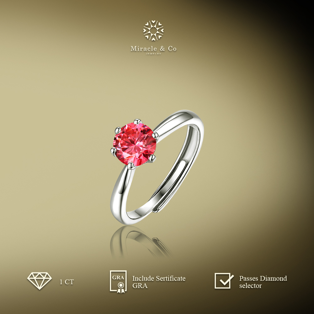Miracle & Co - Cincin Six Claws Pink  - Cincin Wanita Batu Berlian Moissanite Asli Sertifikat GRA La