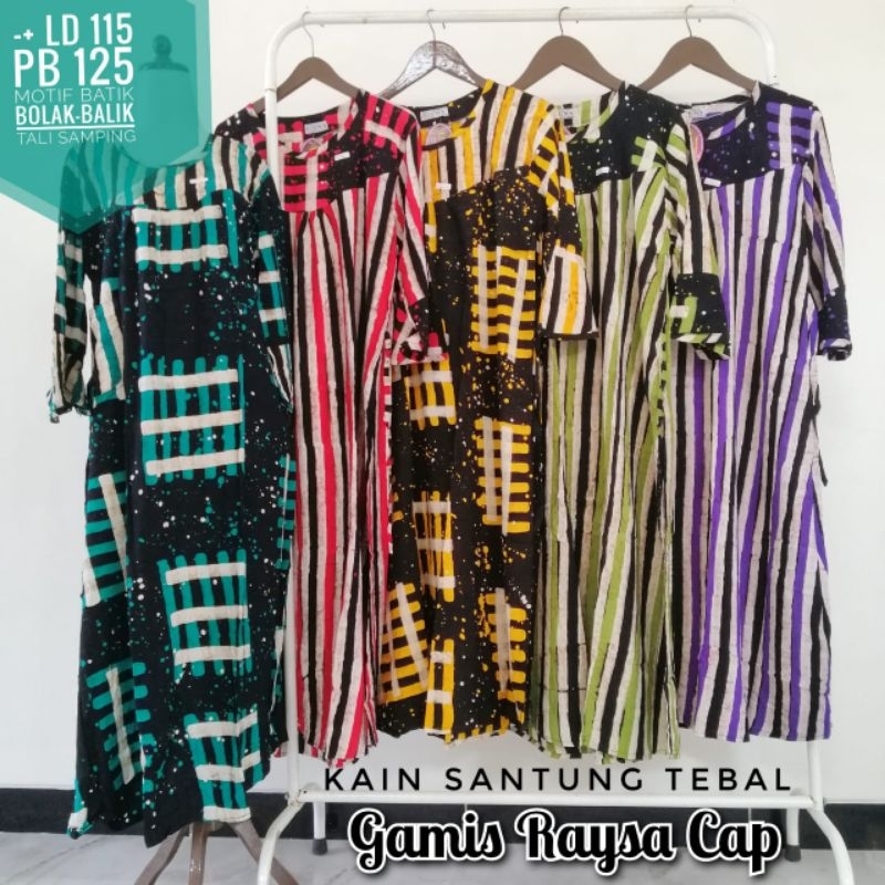 Gamis Batik Raysa Cap Pekalongan Motif Pagar Lurik Kain Santung Tebal Premium