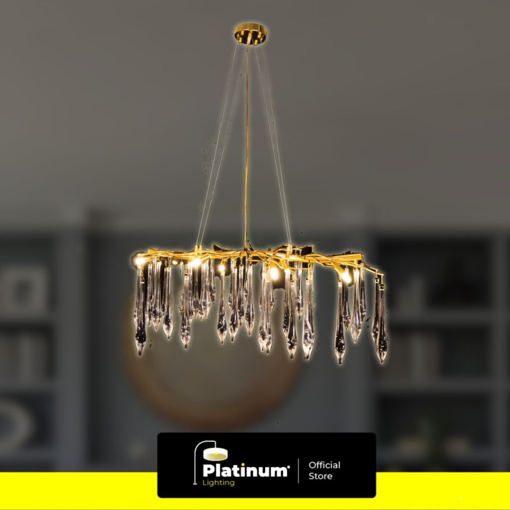 Lampu Gantung Minimalis Gold Dekorasi Ruangan Crystal Panjang