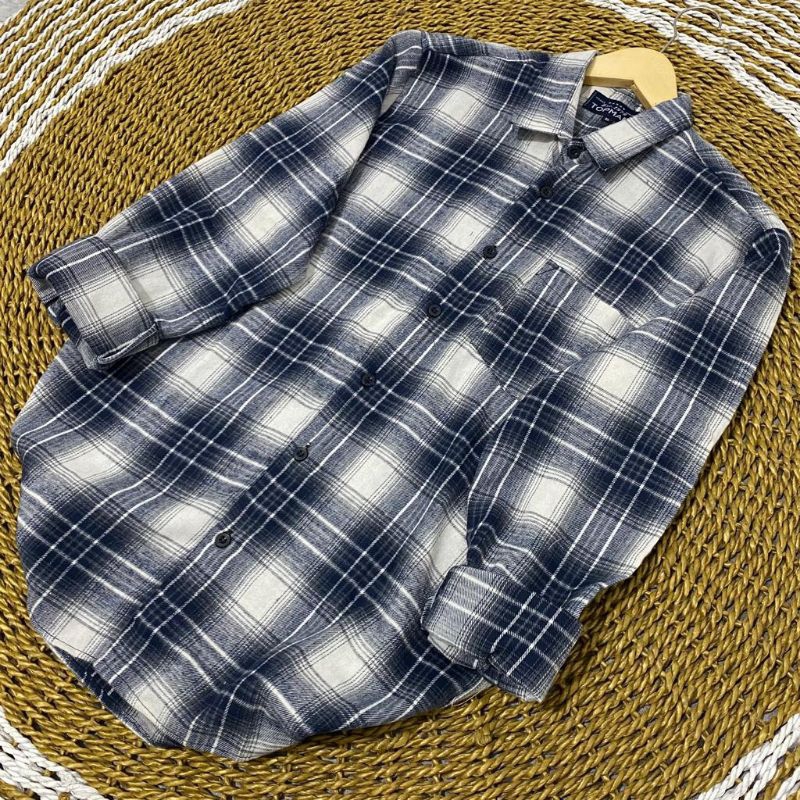 kemeja flanel lengan panjang remaja bestseller-Premium navi white