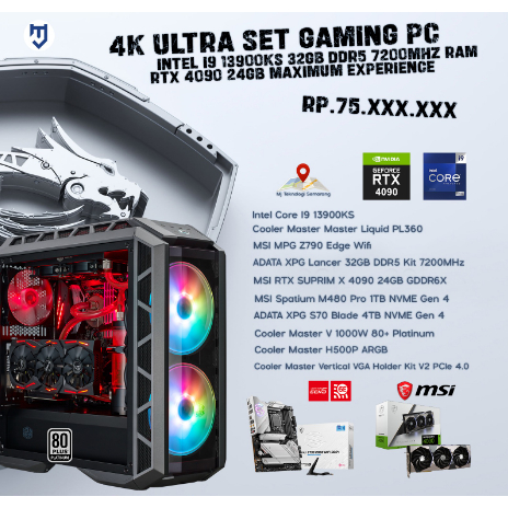 4K Ultra Set Gaming PC Intel I9 13900KS 32GB DDR5 7200MHz RAM RTX 4090 24GB Maximum Experience.