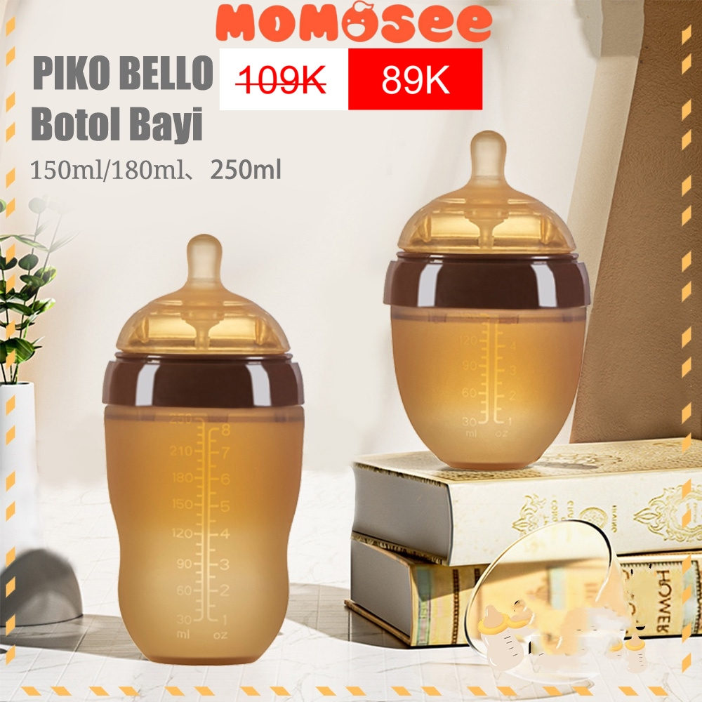 Momosee Botol Susu Bayi Piko Bello Anti Colic Dot Silicone Food Grade Anti Kolik Leher Lebar (WIDENECK)150ml / 180ml / 250ml / 300ml BB06