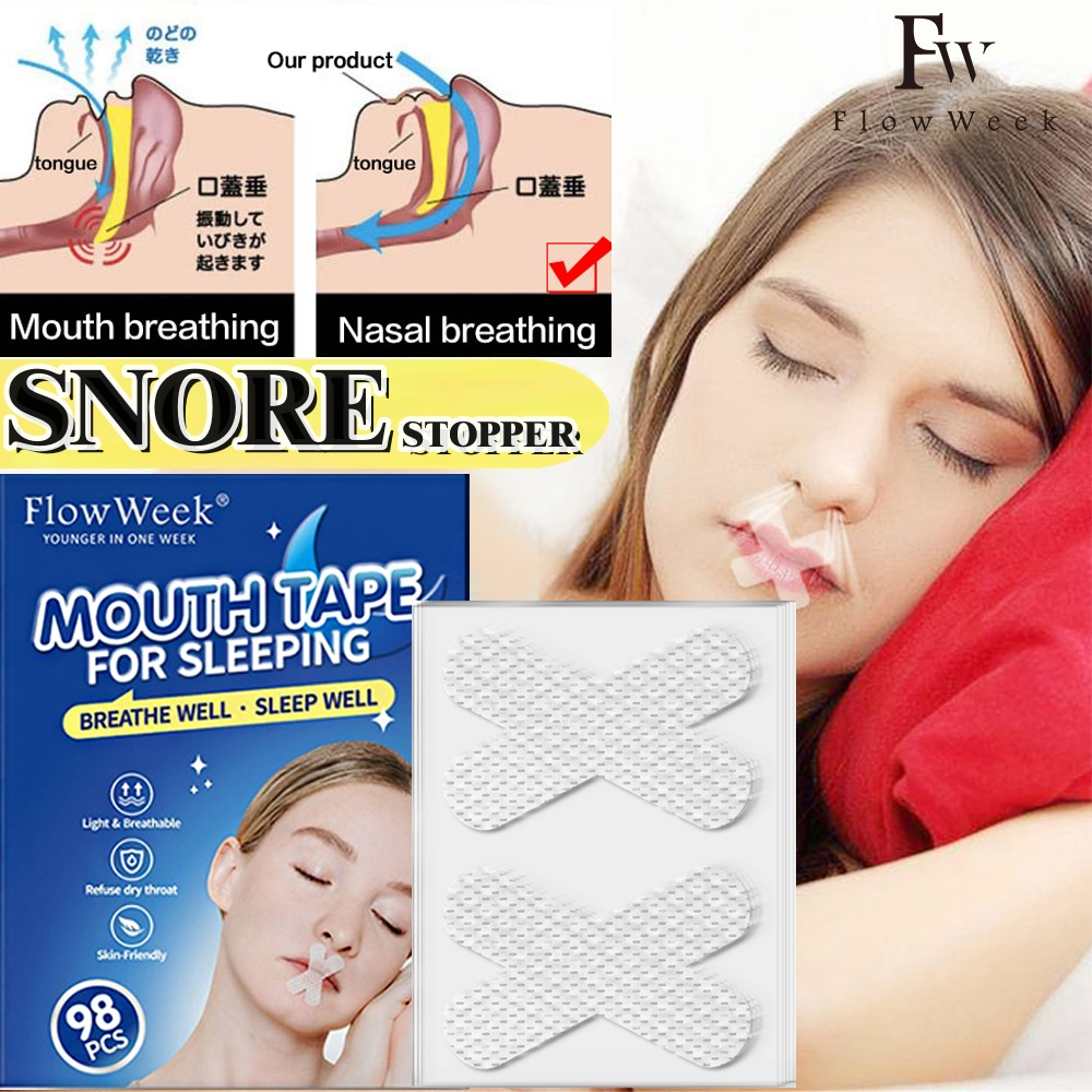 FlowWeek 98 pcs Anti Snoring Mouth Tape Stiker Mulut Tidur Penutup Mulut Anti Dengkur Ngorok Tidur Nyenyak Snore Stopper Sleep Aid