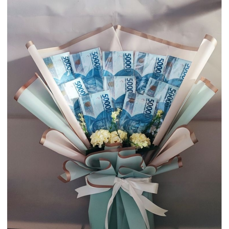 Buket uang medium 10 Lembar 50 dan 100 Ribuan