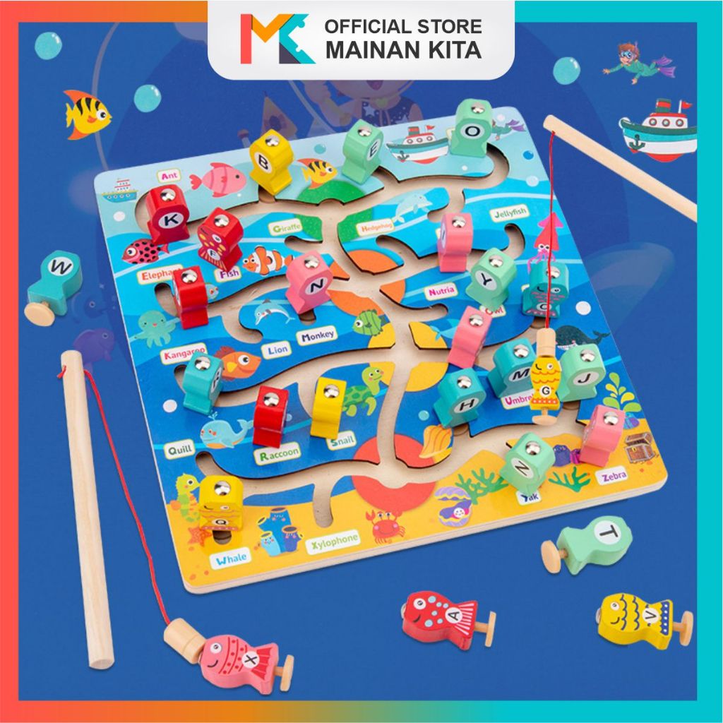 MK124 Mainan Pancingan Ikan Magnet Besar Kayu