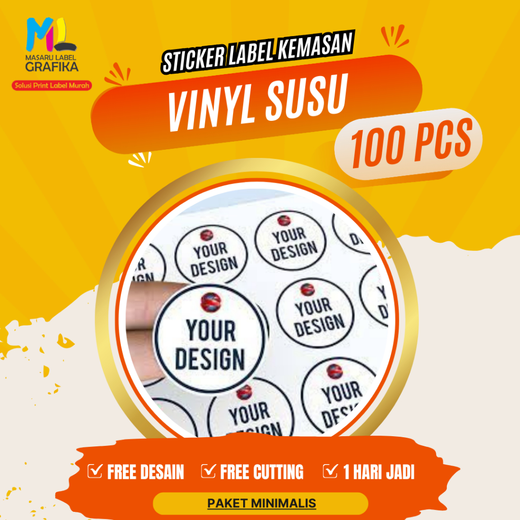 

100PCS STICKER LABEL VINYL ,CETAK STICKER LABEL KEMASAN MAKANAN MINUMAN PRODUK FREE DESAIN TERURAH SEHARI JADI [ UKURAN KECIL ]