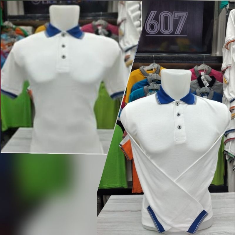 KAOS kerah polo premium putih k.biru merk 607 pratama