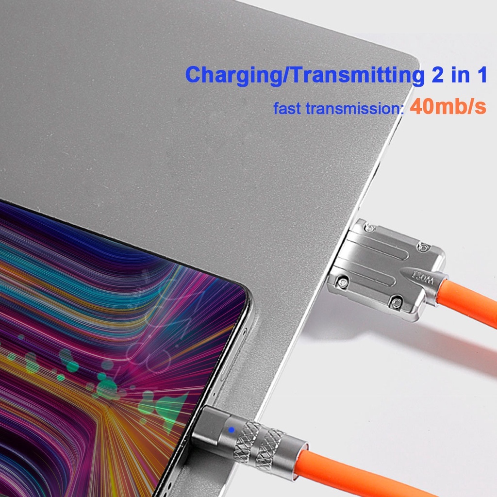 INONE Kabel Data Type C / Lightning Fast Charging Panjang 1 Meter USB Kabel Data Durable Silicon Orange Untuk Handphone Android/Ios-5