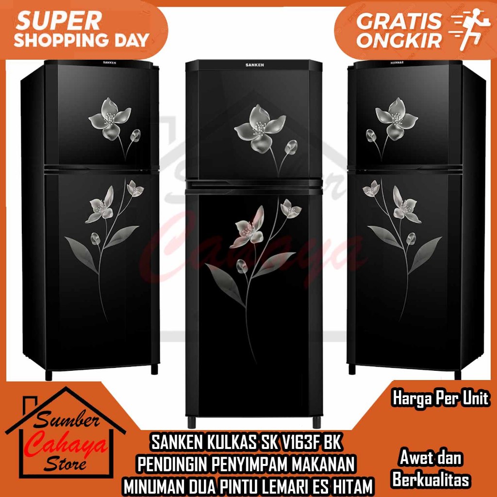 [Kargo] SANKEN KULKAS DUA PINTU SK V163F BK HITAM LEMARI ES PENDINGIN PENYIMPAM MAKANAN MINUMAN TOP 