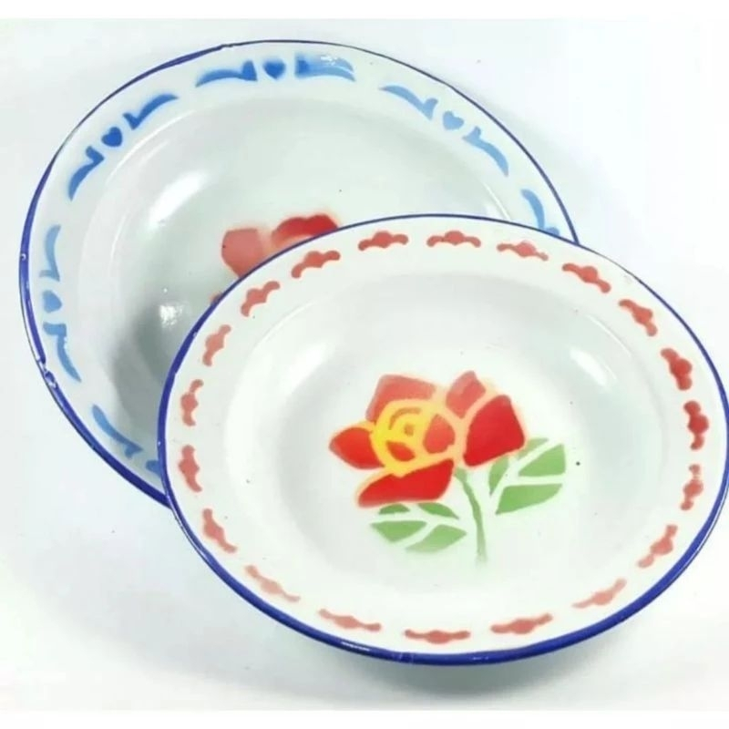 Piring Seng Jadul / Piring Makan Seng Jadul 22 cm Enamel Motif Kembang