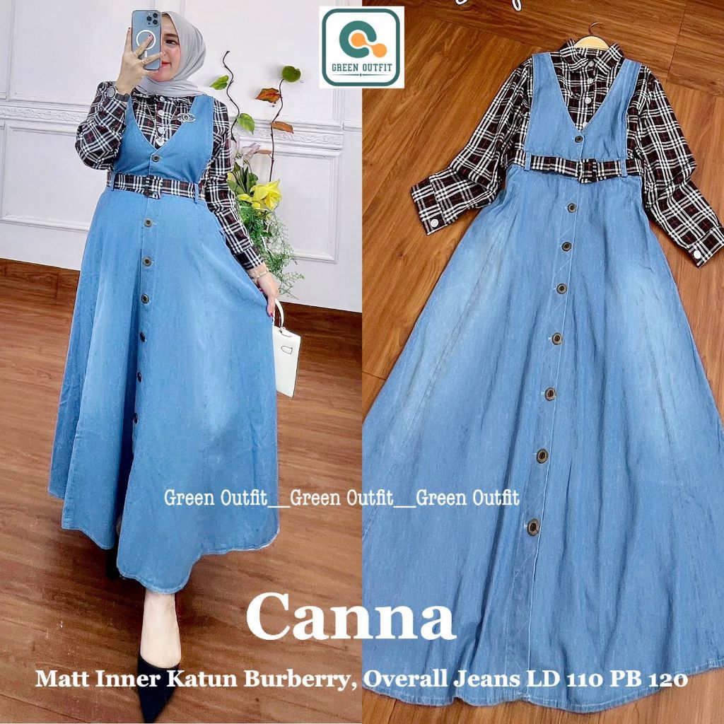 canna oneset set stelan setelan 2in1 1set overall jumpsuit dress baju jeans jean jins adem tebal siz