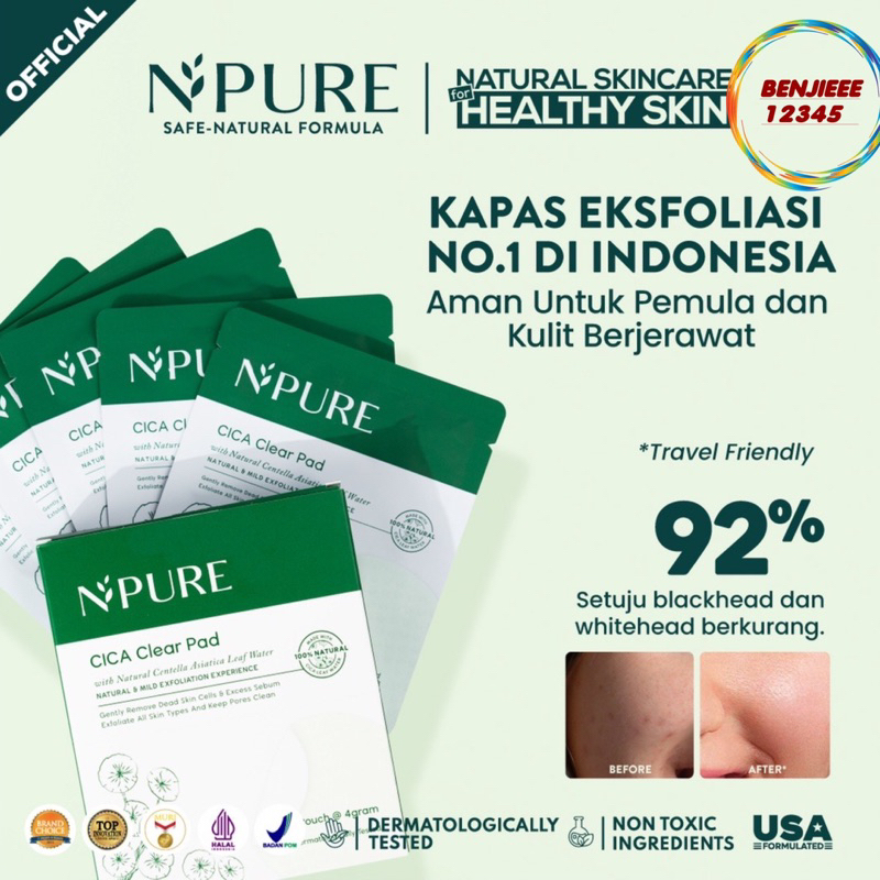 Npure Cica Clearpad SACHET isi 5+2 pad centella asiatica N’pure N Pure clear pad exfoliating pad cica acne clear pad travel size sachet ACNE ziplock