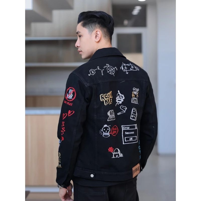 Jaket Denim Wanita Oversize Korean Style Tulisan Bordir | Pria |nCowok| Cewek