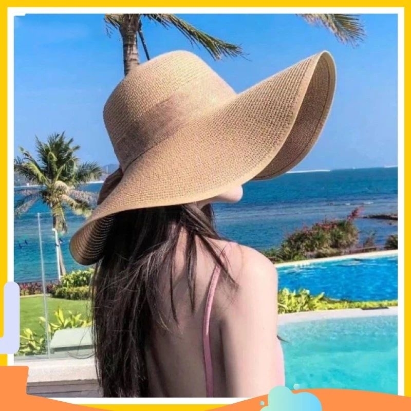 Topi Pantai Jerami Premium Lebar Lipat Topi Lebar ImportTopi Pantai Wanita