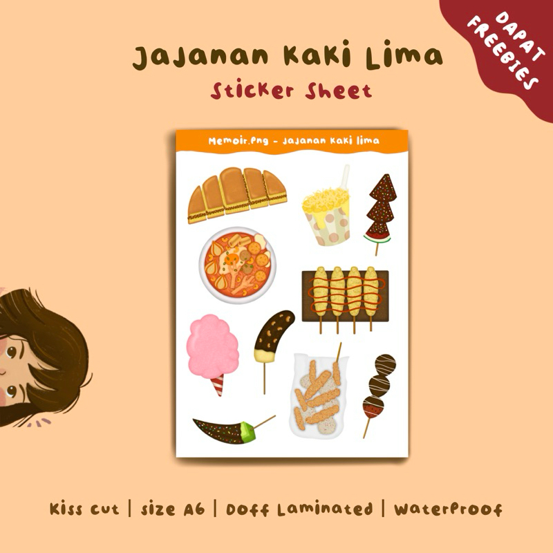 

Memoir.png Sticker Sheet Jajanan Kaki Lima Series Eskul kul martabak seblak telor gulung jasuke series