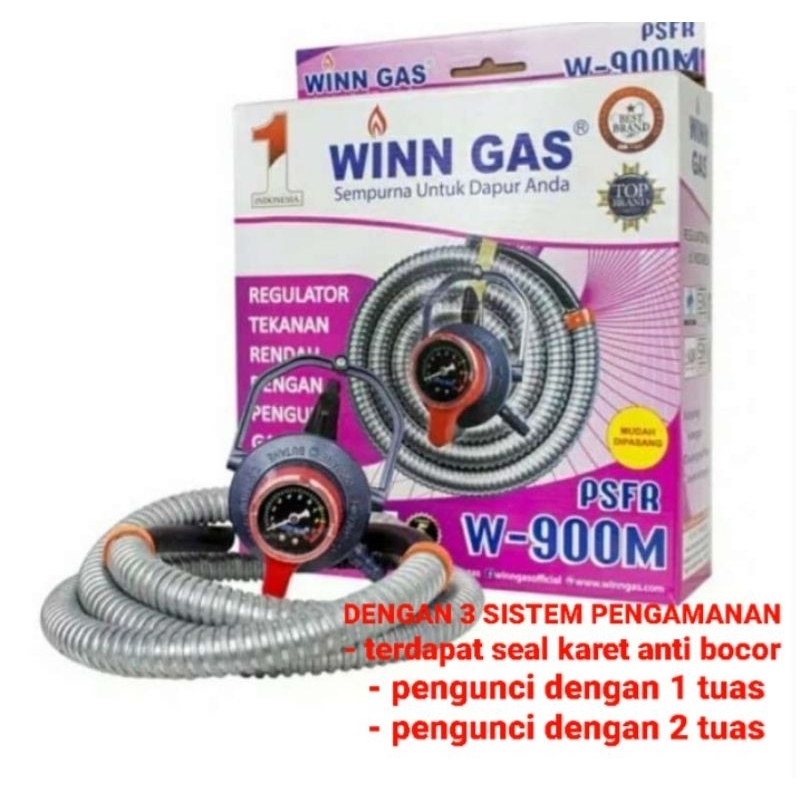 winn gas regulator paket W900M.(Regulator meter+selang gas premium) panjang selang 1.8M