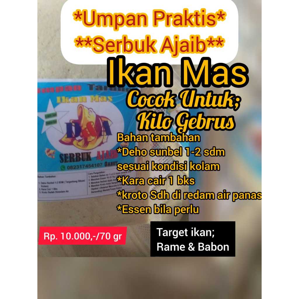 Umpan Ikan Mas Serbuk Ajaib/Umpan Praktis Ikan Mas Serbuk/Umpan Lomba Mancing Ikan Mas/Umpan Gala Ik