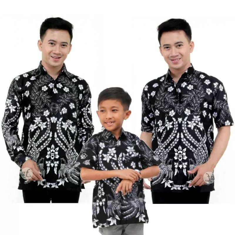 BAJU BATIK COUPLE AYAH DAN ANAK LAKI-LAKI MOTIF CENDRAWASIH ABU / COUPLE BATIK AYAH DAN ANAK COWOK