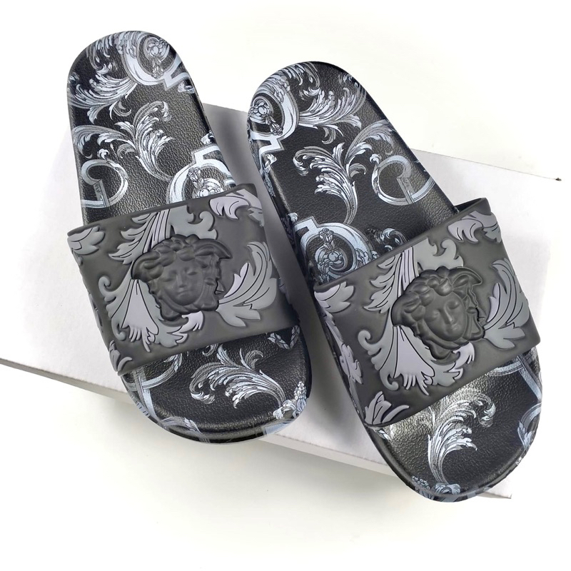 Sandal Versace Import Pria Dan Wanita Slide Black 100% Grade Original Vietnam