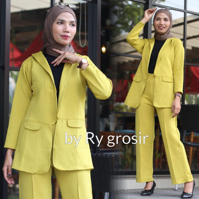 Setelan Wanita Blazer Tunik Celana Kulot Scuba