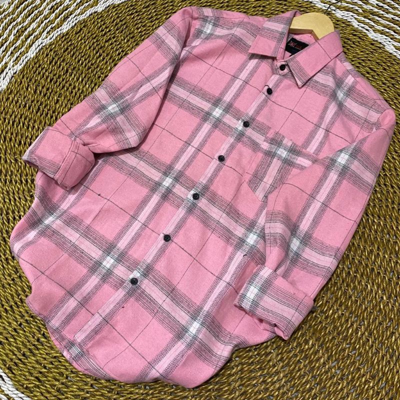 kemeja flanel lengan panjang remaja bestseller-Bestseller pink