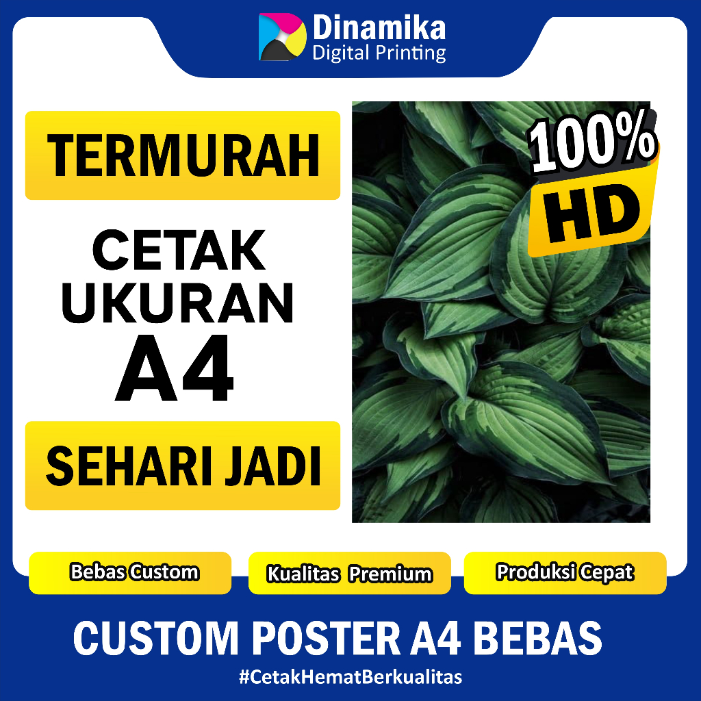 

Cetak Custom Poster A4 1 Sisi / 2 Sisi Termurah 1 Hari Jadi Art Paper / Kingstruk