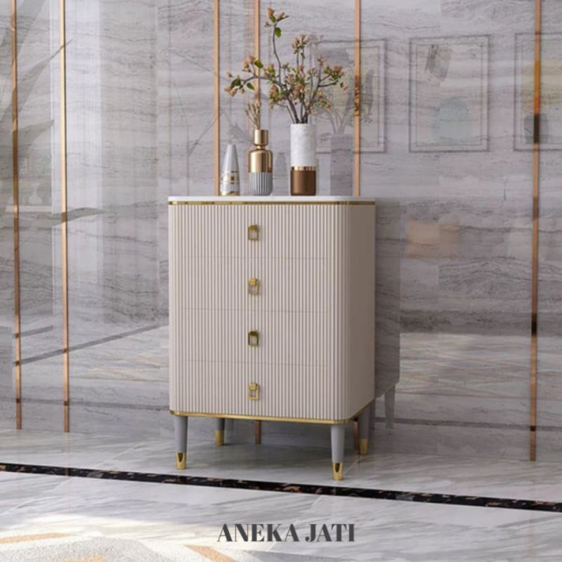 meja nakas top marmer asli bufet kecil minimalis