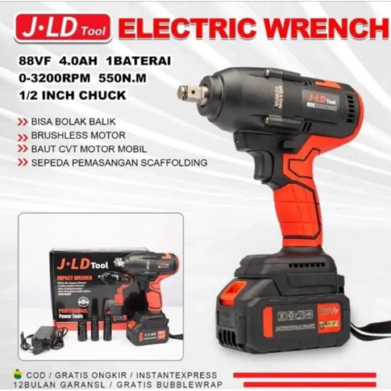 Impact wrench JLD 550Nm JUMBO bor pembuka baut roda mobil truk 1 BATT