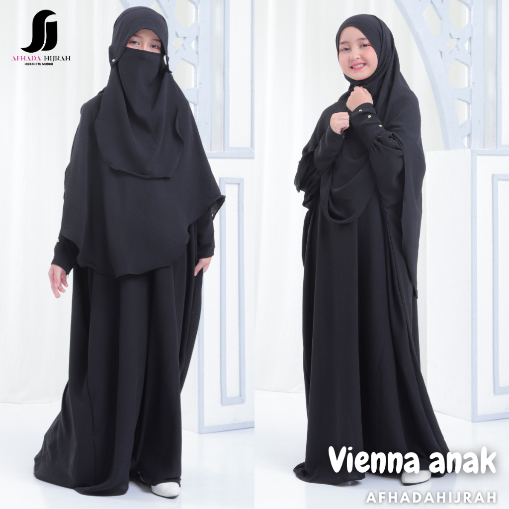 Afhadahijrah - Kaftan anak perempuan vienna hitam set cadar poni terbaru baju dan hijab pashmina ova