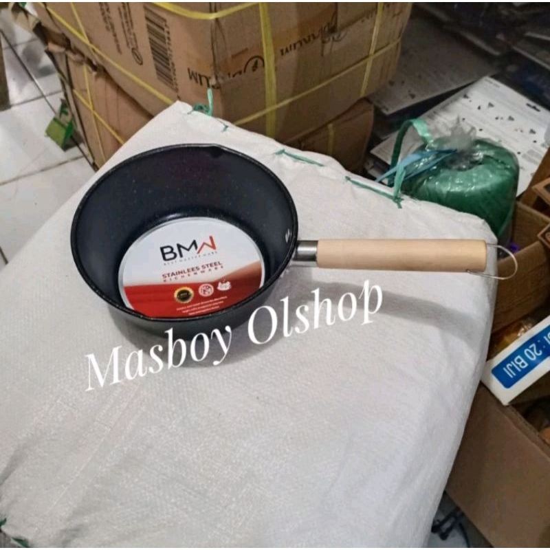 Panci Susu Hitam Gagang Kayu Anti Lengket Panci Masak Mie Teflon 18 cm