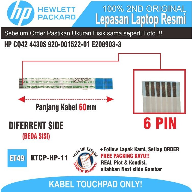 ET49 KTCP-HP-11 Kabel Touchpad HP CQ42 4430S 920-001522-01 E208903-3
