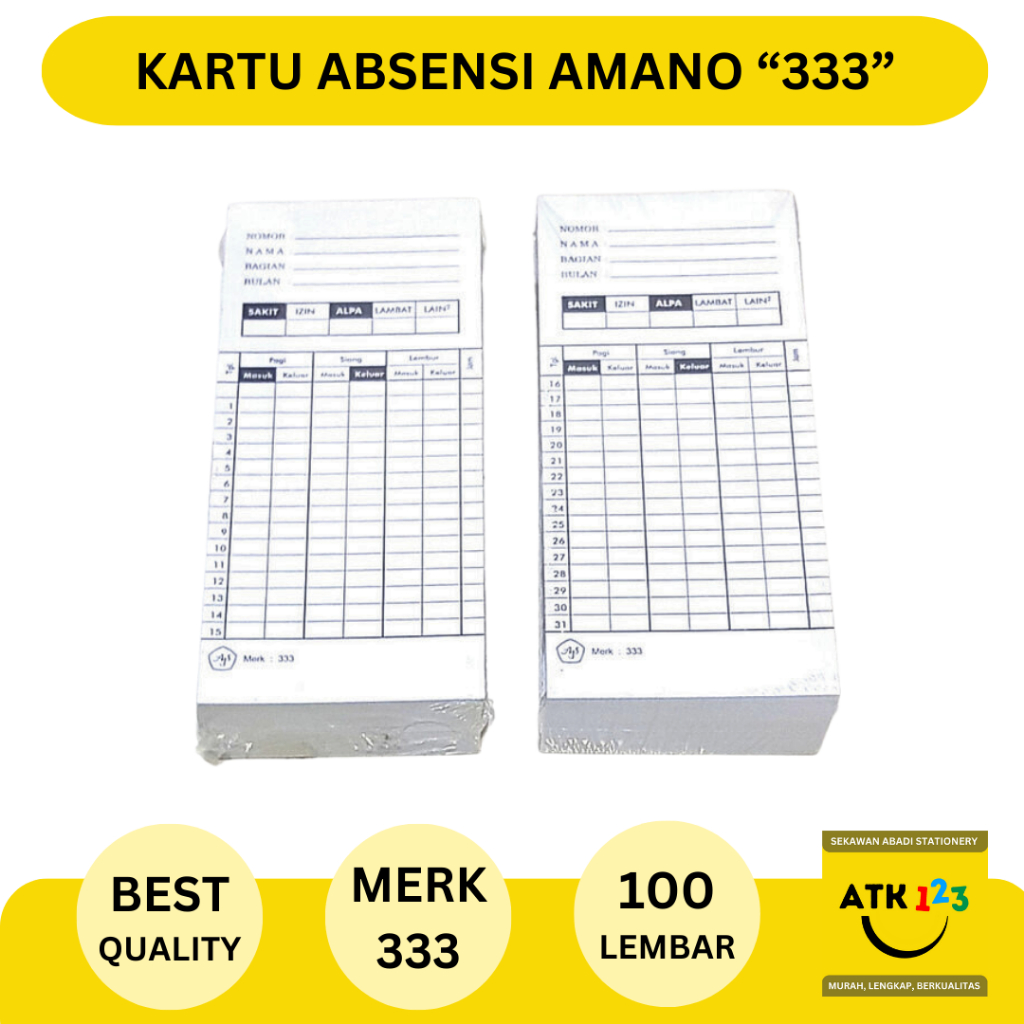 

Kartu Absensi / Kartu Ceklok isi 100 Lembar (Kertas Tebal)
