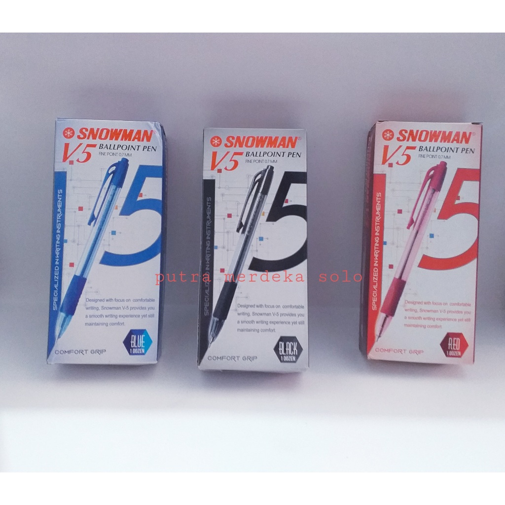 

Ballpoint, Bolpen, Pulpen Snowman V5 Grip 0.7 mm Hitam Merah Biru
