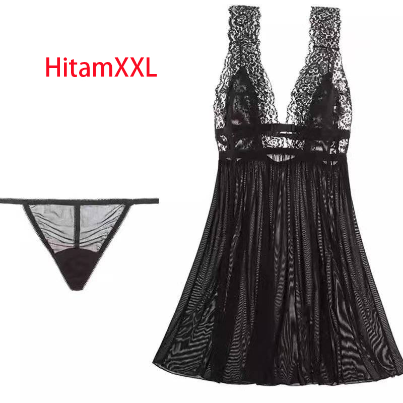 Lingerie Seksi Backless Piyama Seksi Satu Ukuran M Renda Seksi V-Leher Baru Desain Sifon Pakaian Dalam Seksi/Wanita Seksi Piyama/Lingerie Seksi Piyama Dewasa-HitamXXL