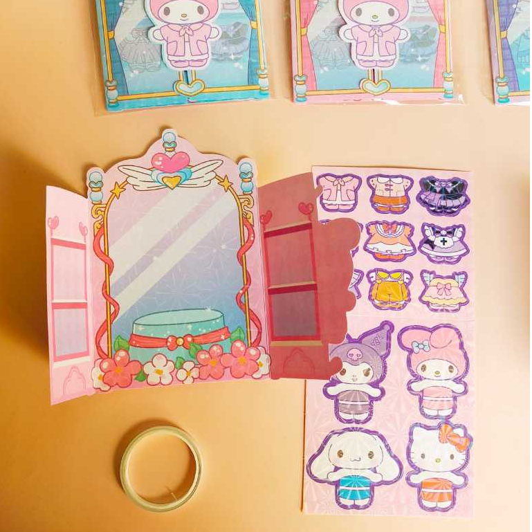 DIY stiker BP dress up sanrio 1pcs aktivitas anak Stiker wardrobe stiker jendela dress up sanrio - Mainan Aktivitas Anak bongkar pasang dress up  Quiet Book lemari sanrio kuromi melody Diy Mainan Edukasi Busy Book Buku Aktifitas Anak