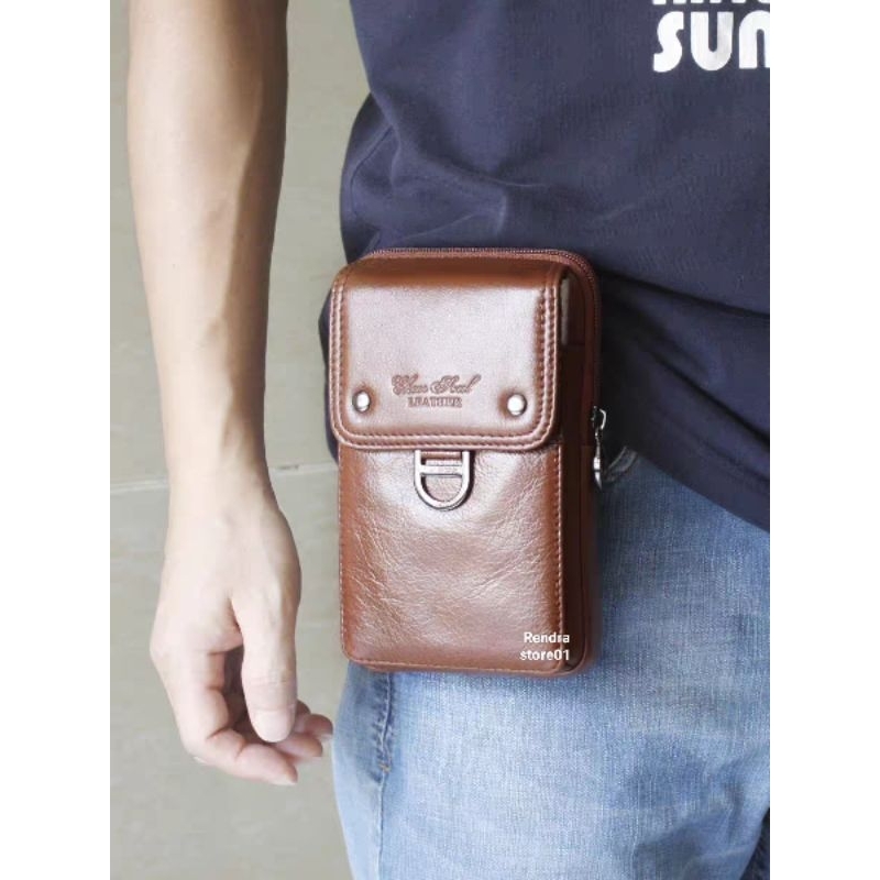 Tas HP pria kulit sapi asli import/tas selempang/tas pinggang kulit asli premium import #3231