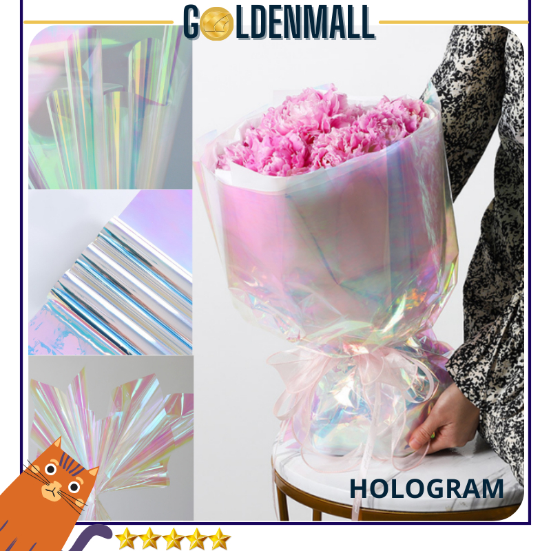 

HOLOGRAM LEMBARAN Plastik OPP holographic rainbow transparent pelangi kertas bunga wrapping paper 6045