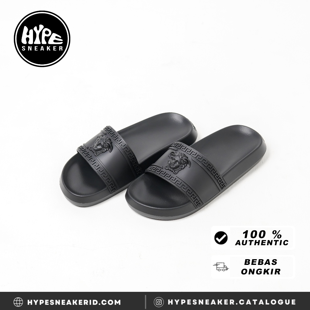 Sandal VERSACE MEDUSA RUBBER BLACK SLIDE 100% ORIGINAL