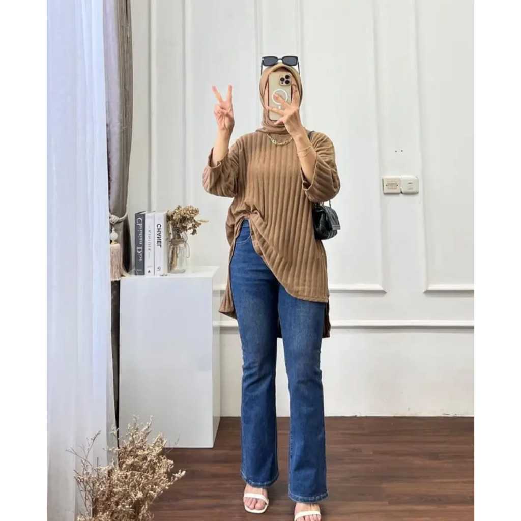 MAY - Oversize Tunik Knit Lengan 7/8 | Tunik Knit Hornet | Atasan Knit Hornet