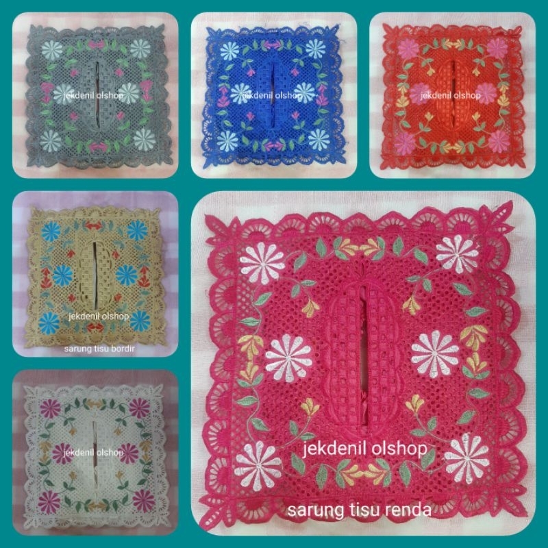 sarung tisu cover tisu bordir renda bunga