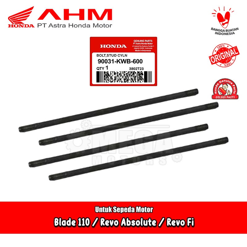 Baut Tiang Stud Mesin Blok Deksel Honda Blade Revo Absolute Revo Fit Fi Original AHM 90031-KWB-600