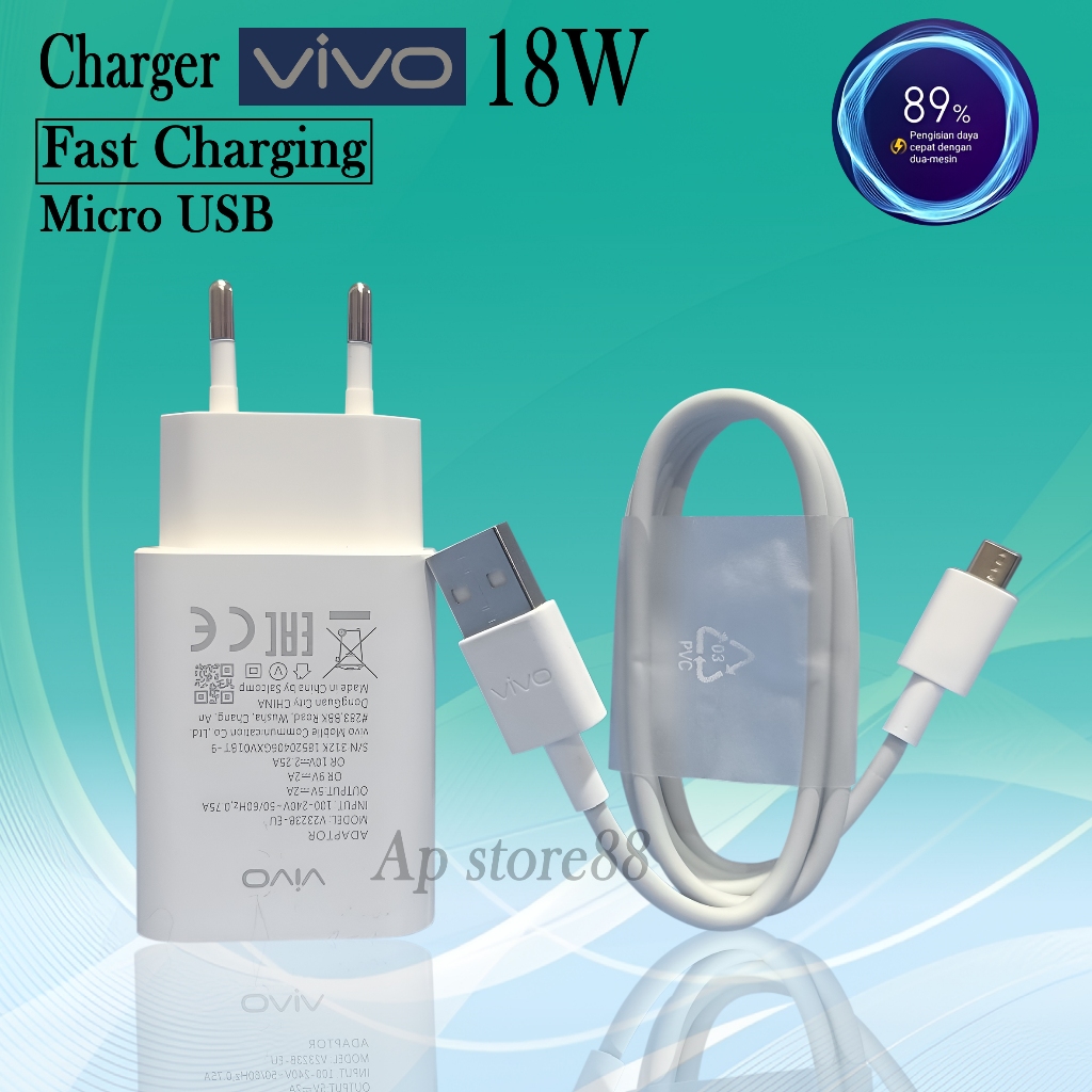 Charger Casan Vivo Y12 Y12i Y12s Y15 Y15s Y17 Original 18Watt Fast Charging Micro USB Cable