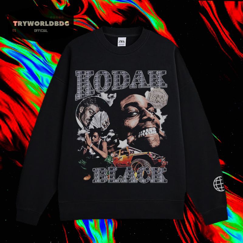 TRYWORLDBDG OFFICIAL "KODAK BLACK" CREWNECK | SWEATER | HOODIE | CREWNECK HITAM | CREWNECK KODAK BLA
