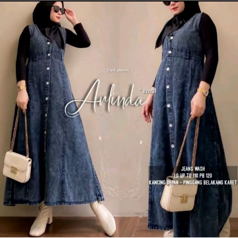 overall jeans wanita overall dres muslim korea terbaru murah ARLINDA OVERALL JEANS