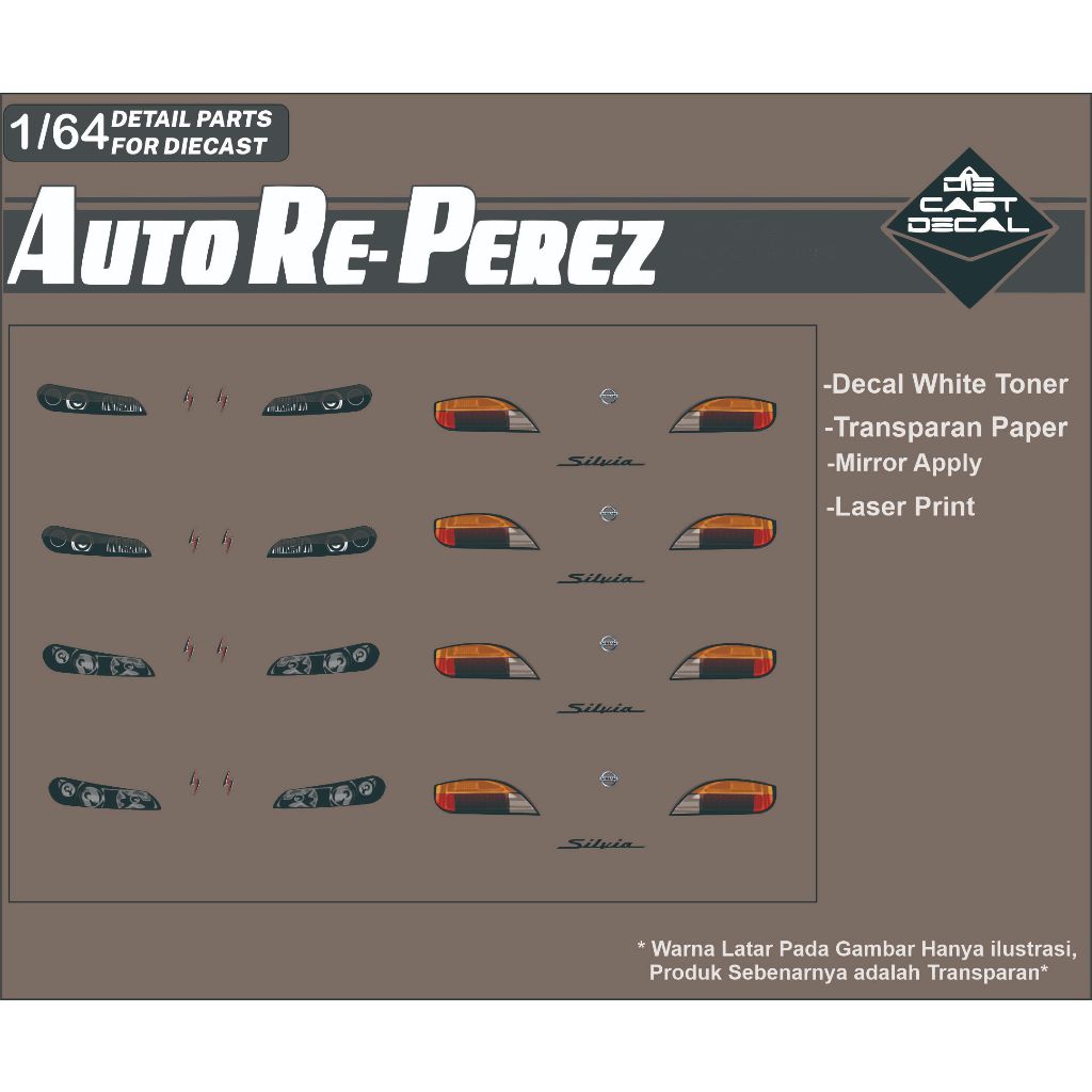 [WHITE TONER] DECAL HOTWHEELS WHITE TONER  AUTOREPEREZ - Detail Lampu Nissan Silvia s15