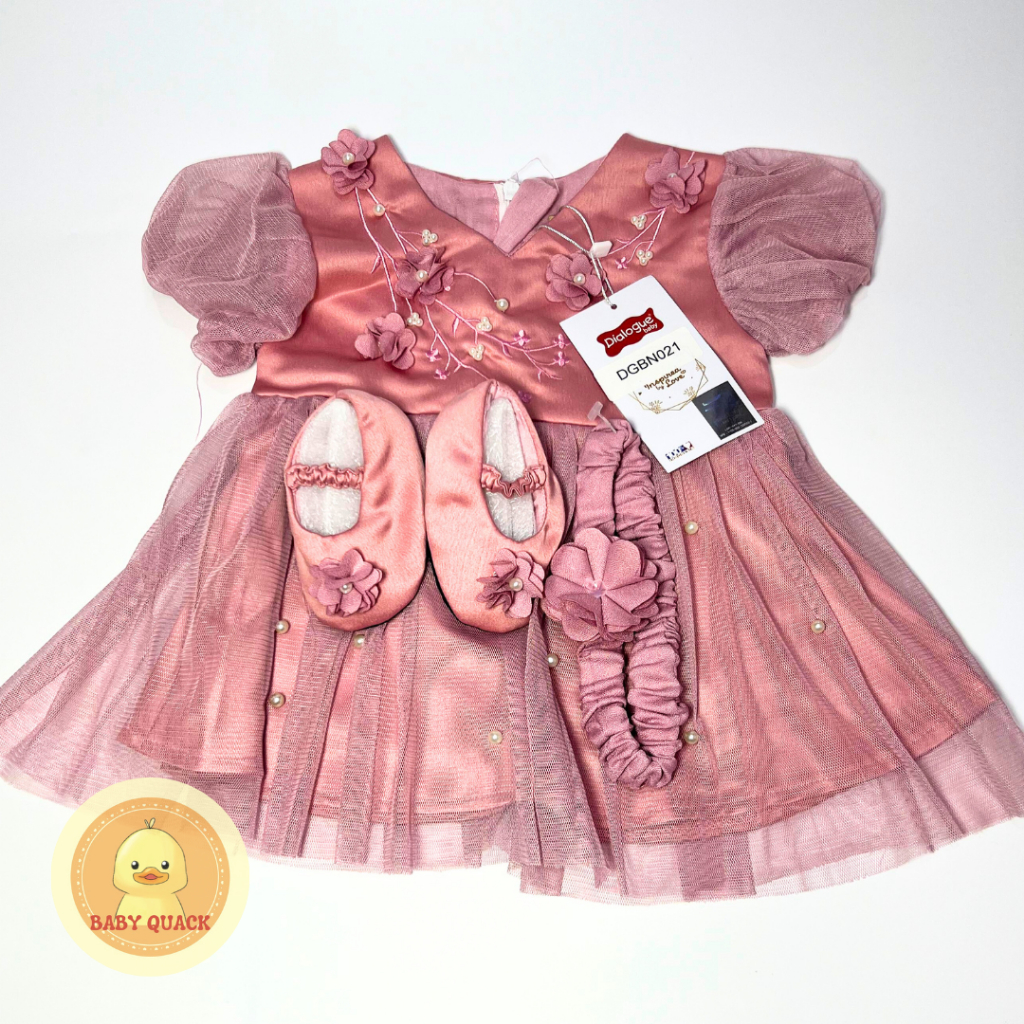 Baju Bayi - Dress Baby 3in1 Dialogue Newborn NB DGBN02/Dress Aqiqah Bayi + Sepatu & Bando - Makassar